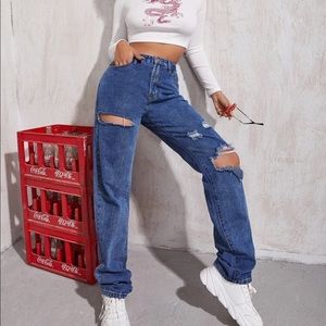 SHEIN high waisted ripped jeans